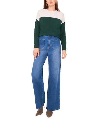 Vince Camuto Women's Cozy Extended Shoulder Color Blocked Sweater