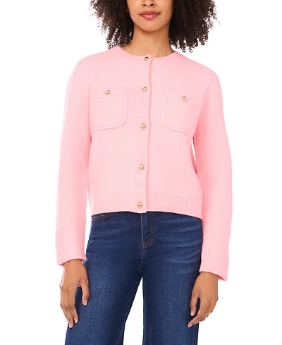 CeCe Women's Long Sleeve Patch Pockets Cardigan