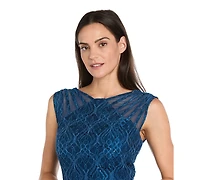 R & M Richards Women's Long Embellished Illusion-Detail Lace Gown