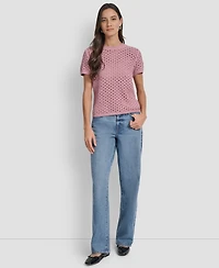 Dkny Jeans Petite Open-Stitch Crewneck Sweater