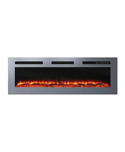 50''Stainless Steel Recessed or Wall Mount Smart Electric Fireplace