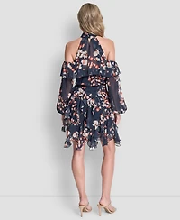 Dkny Cold Shoulder Mock Neck Ruffle Dress