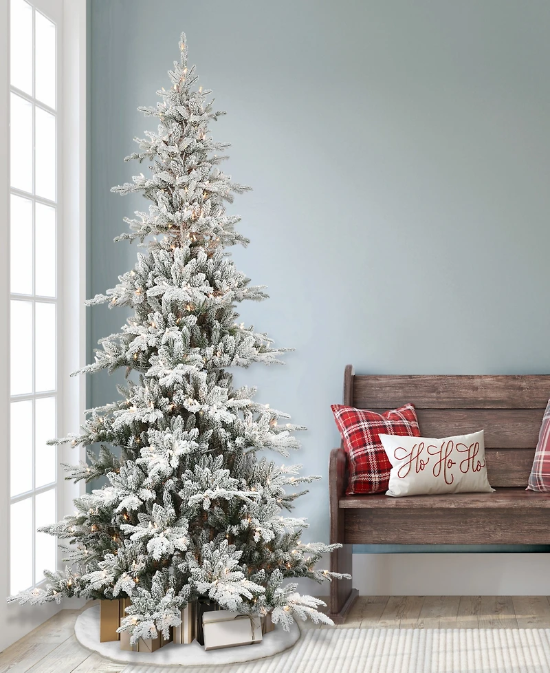 Puleo 6.5FT Pre-Lit Flocked Union Fir Tree