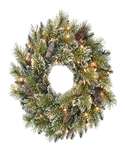 Puleo International 24 inch Prelit Premium Decorated wreath with 50 Clear Incandescent Lights