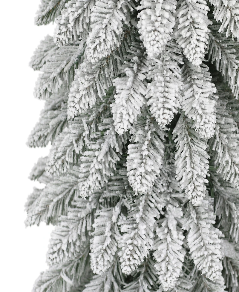 Puleo 6FT Pre-Lit Flocked Alpine Pencil Artificial Christmas Tree