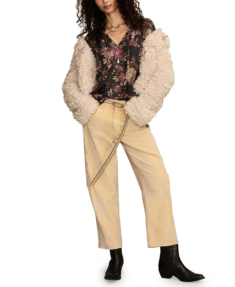 Lucky Brand Women's Embroidered Peasant Long Sleeve Top