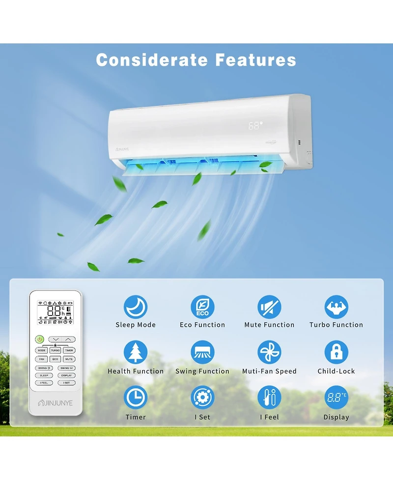 Jinjunye 12000BTU Mini Split Air Conditioner Ductless Inverter Heat Pump, 208-230V 17SEER2,Min Split Ac/Heating System