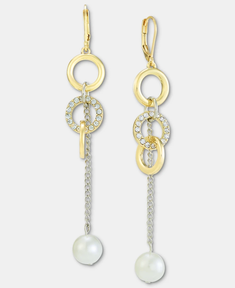 On 34th Pave Circle & Imitation Pearl Linear Drop Earrings, Macy's Exclusive