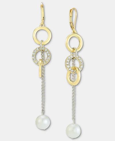 On 34th Pave Circle & Imitation Pearl Linear Drop Earrings, Macy's Exclusive