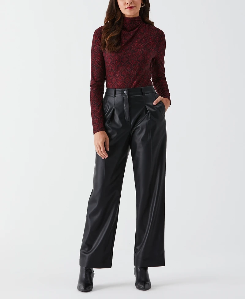 Ella Rafaella Petite Honeycomb Mosaic Print Ruched Mock Neck Long Sleeve Top