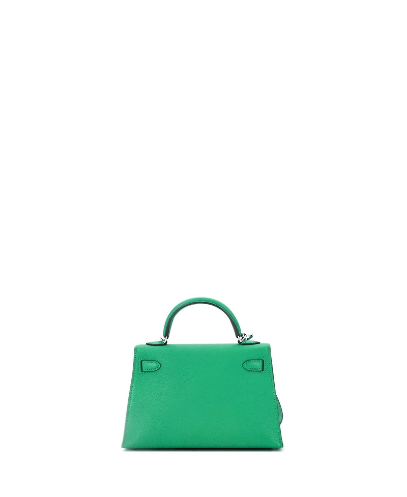 Pre-Owned Hermes Kelly 20 Handbag Green Chevre Mysore with Palladium Hardware