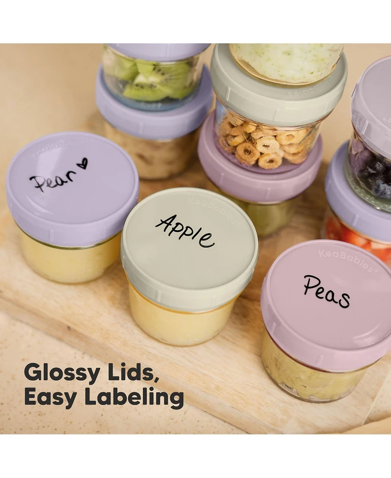 KeaBabies 12pk Prep Baby Food Storage Containers, 4 oz Leak-Proof, Bpa Free Glass Jars for Feeding
