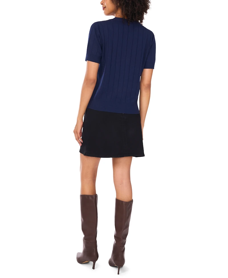 Vince Camuto Women's Short Sleeve Ribbed Cardigan Sweater
