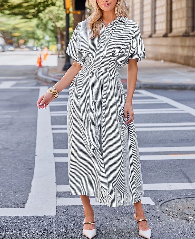 Cupshe Women's Striped Button Down Shirt Beach Dress