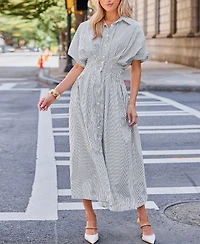 Cupshe Women's Striped Button Down Shirt Beach Dress