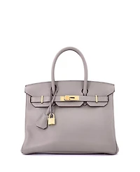 Pre-Owned Hermes Birkin 30 Handbag Grey Novillo with Gold Hardware