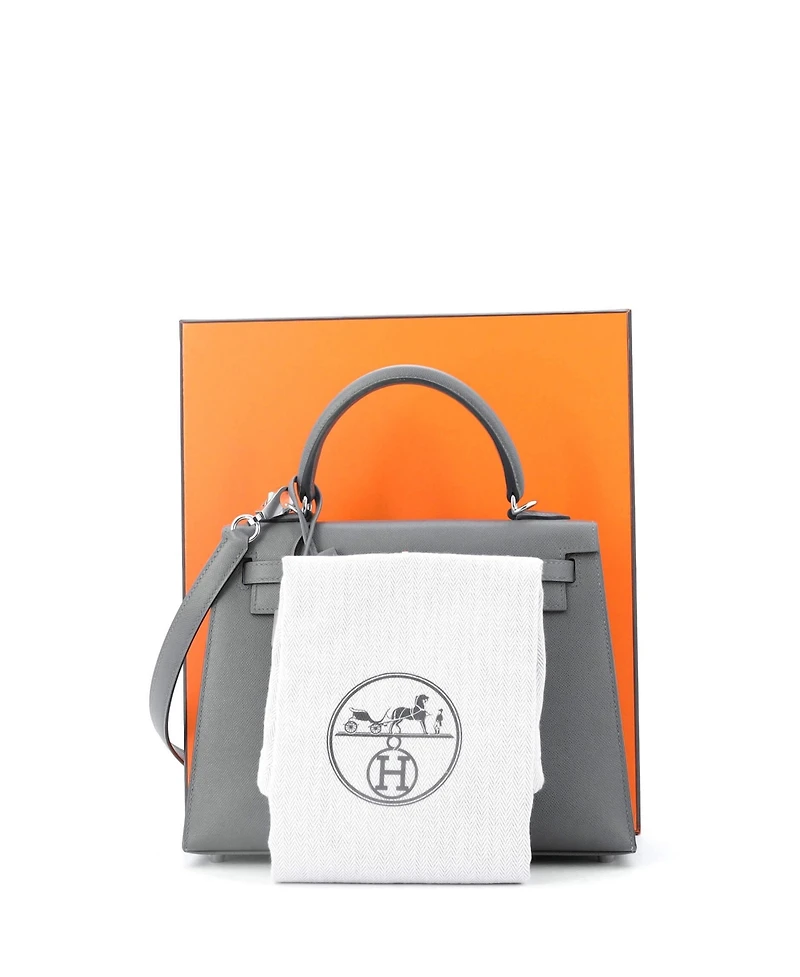 Pre-Owned Hermes Kelly 25 Handbag Grey Madame with Palladium Hardware