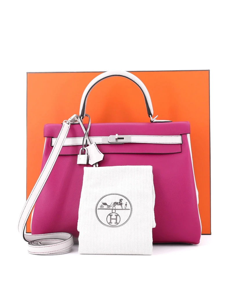 Pre-Owned Hermes Kelly 35 Handbag Bicolor Evercolor with Brushed Palladium Hardware