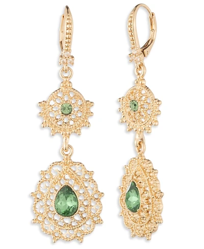 Marchesa Glass Stone Erinite Filagree Double Drop Earrings