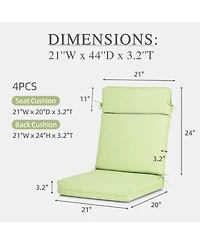 Aoodor Outdoor High Back Dining Chair Cushion with Ties and Zipper, 44"x21"x3.2