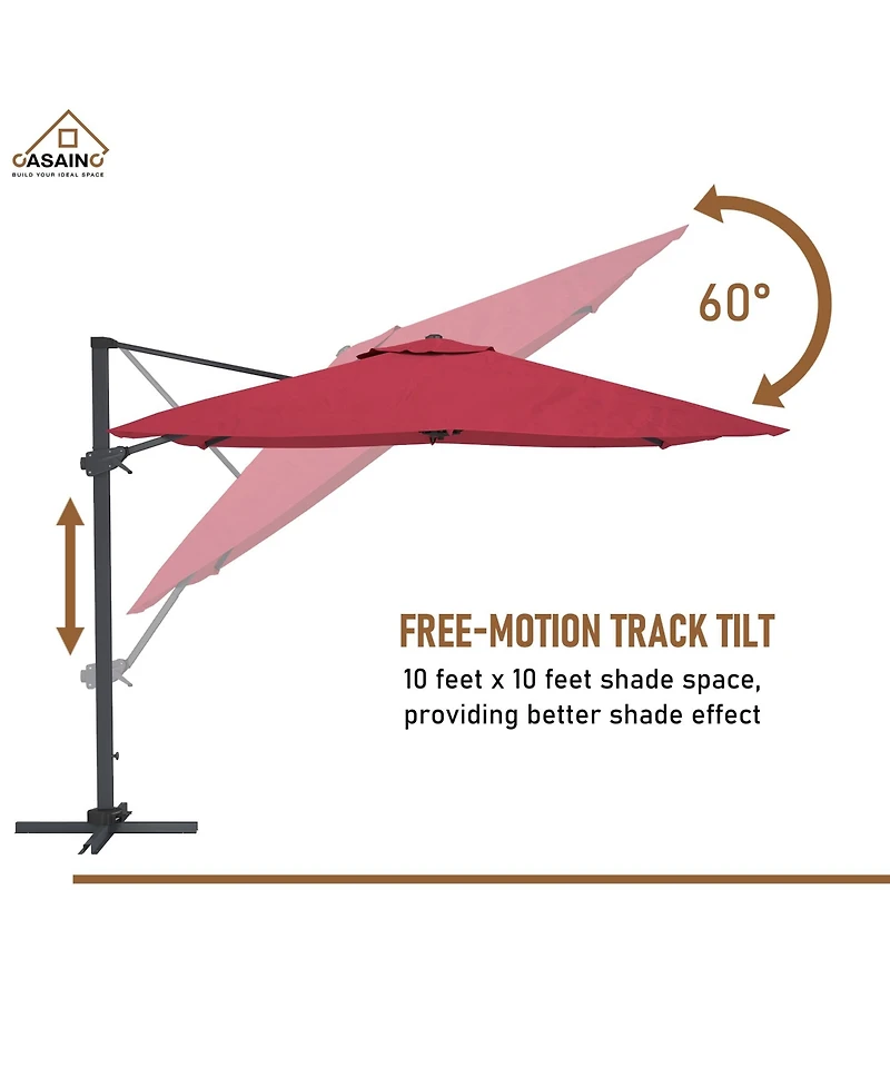 Casainc 10 Ft Square Cantilever Patio Umbrella