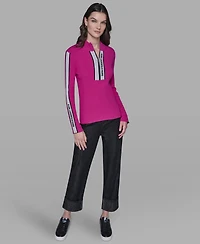 Karl Lagerfeld Paris Women's Logo Tape Zip-Up Sweater