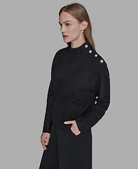 Karl Lagerfeld Paris Women's Button Shoulder Long Sleeve Sweater