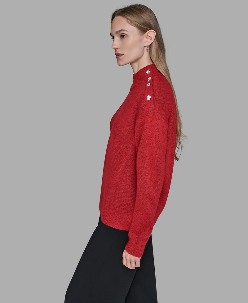 Karl Lagerfeld Paris Women's Button Shoulder Long Sleeve Sweater