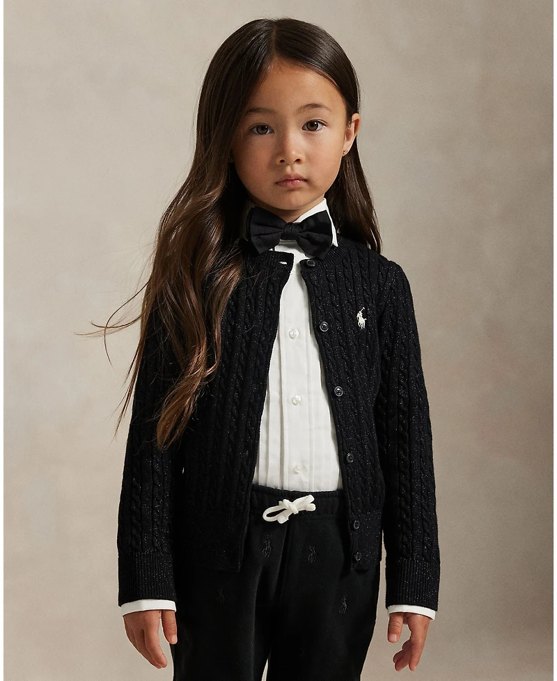 Polo Ralph Lauren Toddler and Little Girls Metallic Cable Cotton-Blend Cardigan Sweater