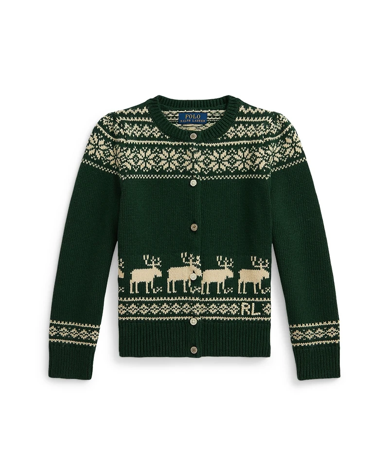 Polo Ralph Lauren Girls 2T-6X Reindeer Long Sleeve Cardigan