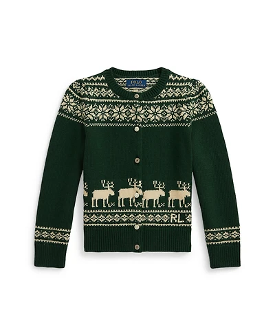 Polo Ralph Lauren Girls 2T-6X Reindeer Long Sleeve Cardigan