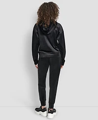 Dkny Women's Metallic Logo Elastic Full Zip Hoodie
