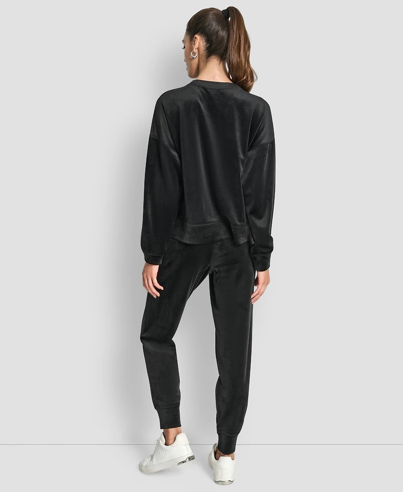 Dkny Women's Rhinestone Stacked Logo Crewneck Pullover