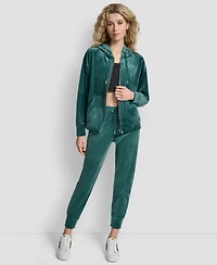 Dkny Women's Platinum Velour Rhinestone Logo Full-Zip Hoodie