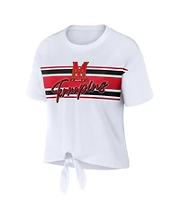 Wear by Erin Andrews Women'sWhite Maryland Terrapins Striped Front Knot Cropped T-Shirt