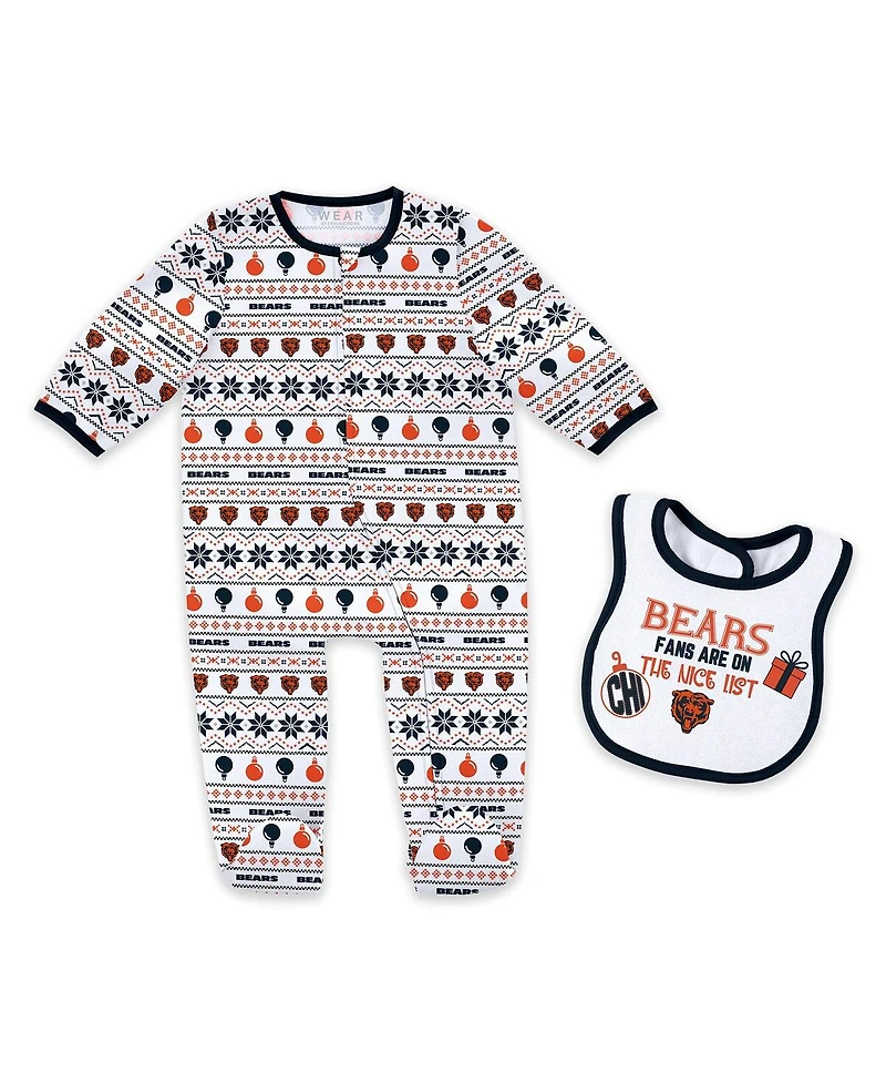 Wear by Erin Andrews Baby Boys and Girls 2-Piece Chicago Bears Allover Print Full-Zip Sleeper Bib Set