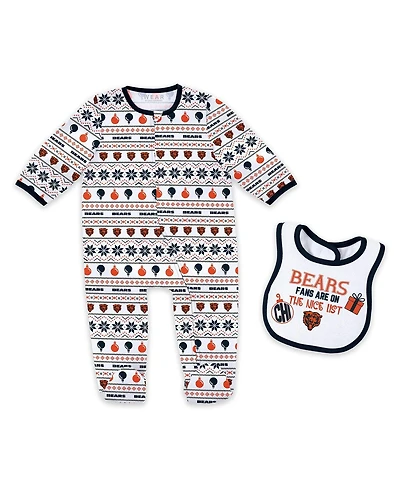 Wear by Erin Andrews Baby Boys and Girls 2-Piece Chicago Bears Allover Print Full-Zip Sleeper Bib Set
