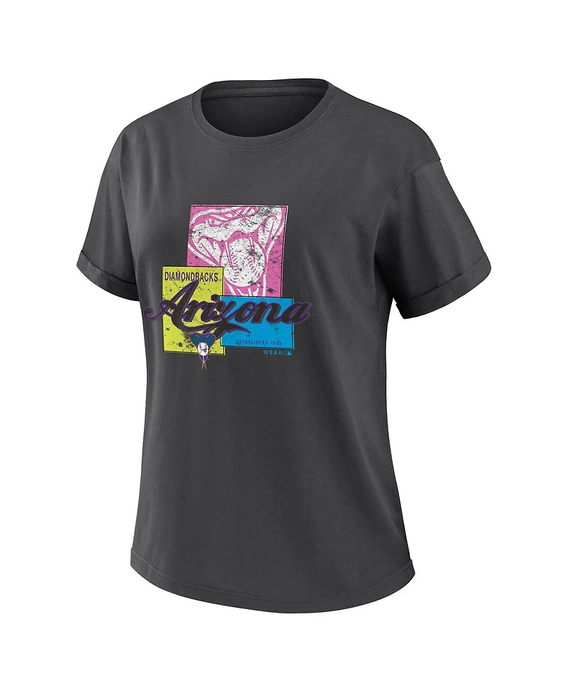 Wear by Erin Andrews Women'sCharcoal Arizona Diamondbacks Domestic Box Color Boyfriend T-Shirt