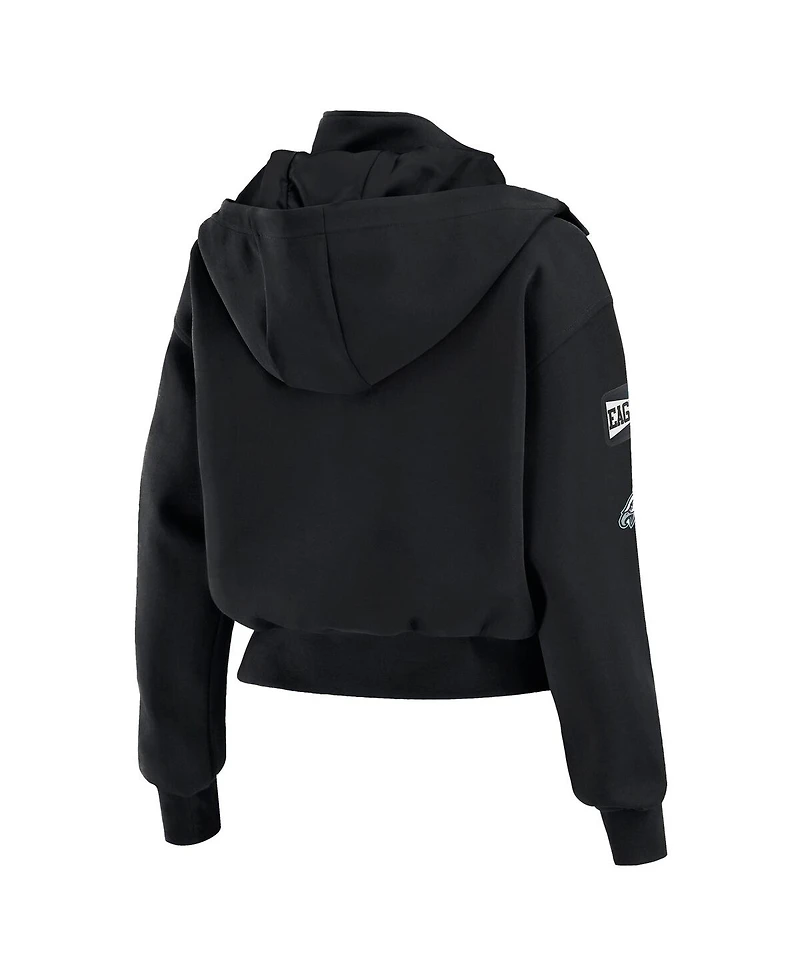 Wear by Erin Andrews Women's Black Philadelphia Eagles Patch Pocket Cropped Full-Zip Bomber Jacket