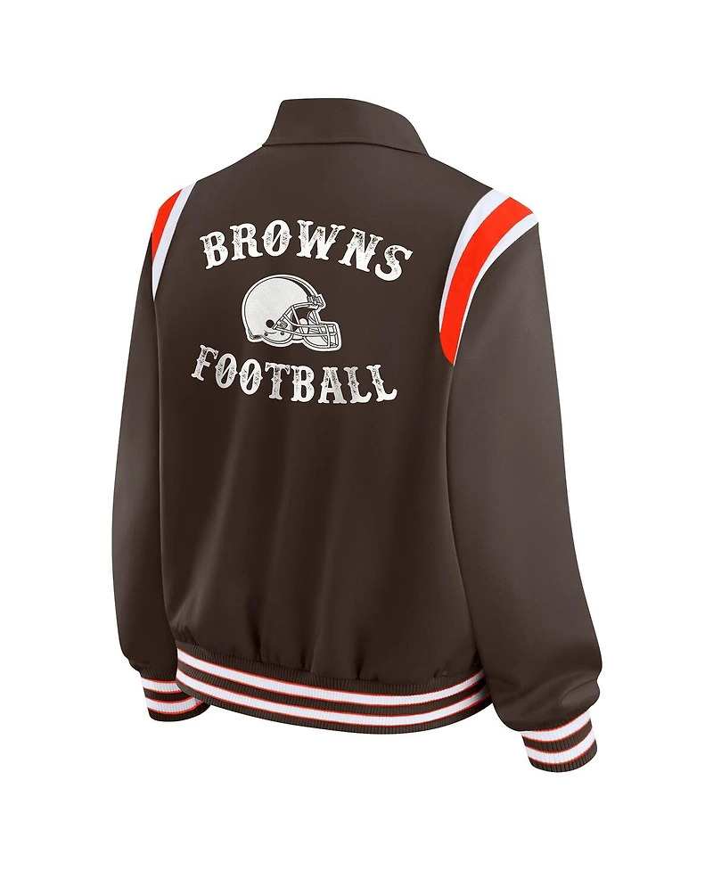 Wear by Erin Andrews Women's Brown Cleveland Browns Varsity Lightweight Full-Snap Jacket