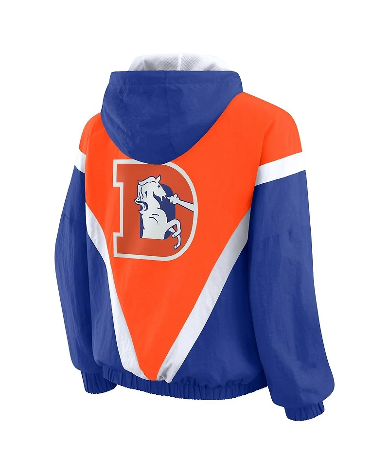 Wear by Erin Andrews Women's Orange/Royal Denver Broncos Retro Crinkle Full-Zip Hoodie Windbreaker Jacket