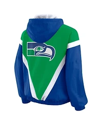 Wear by Erin Andrews Women's Green/Royal Seattle Seahawks Retro Crinkle Full-Zip Hoodie Windbreaker Jacket
