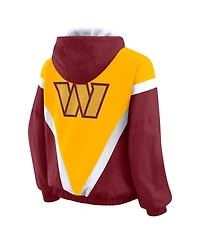 Wear by Erin Andrews Women's Gold/Burgundy Washington Commanders Retro Crinkle Full-Zip Hoodie Windbreaker Jacket