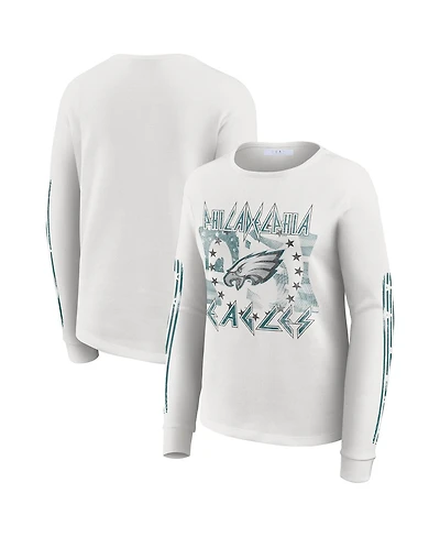 Wear by Erin Andrews Women's White Philadelphia Eagles Graphic Waffle Long-Sleeve T-Shirt