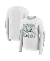Wear by Erin Andrews Women's White Philadelphia Eagles Graphic Waffle Long-Sleeve T-Shirt