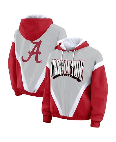 Wear by Erin Andrews Women'sCrimson/Gray Alabama Crimson Tide Color Block Full-Zip Hoodie Windbreaker Jacket