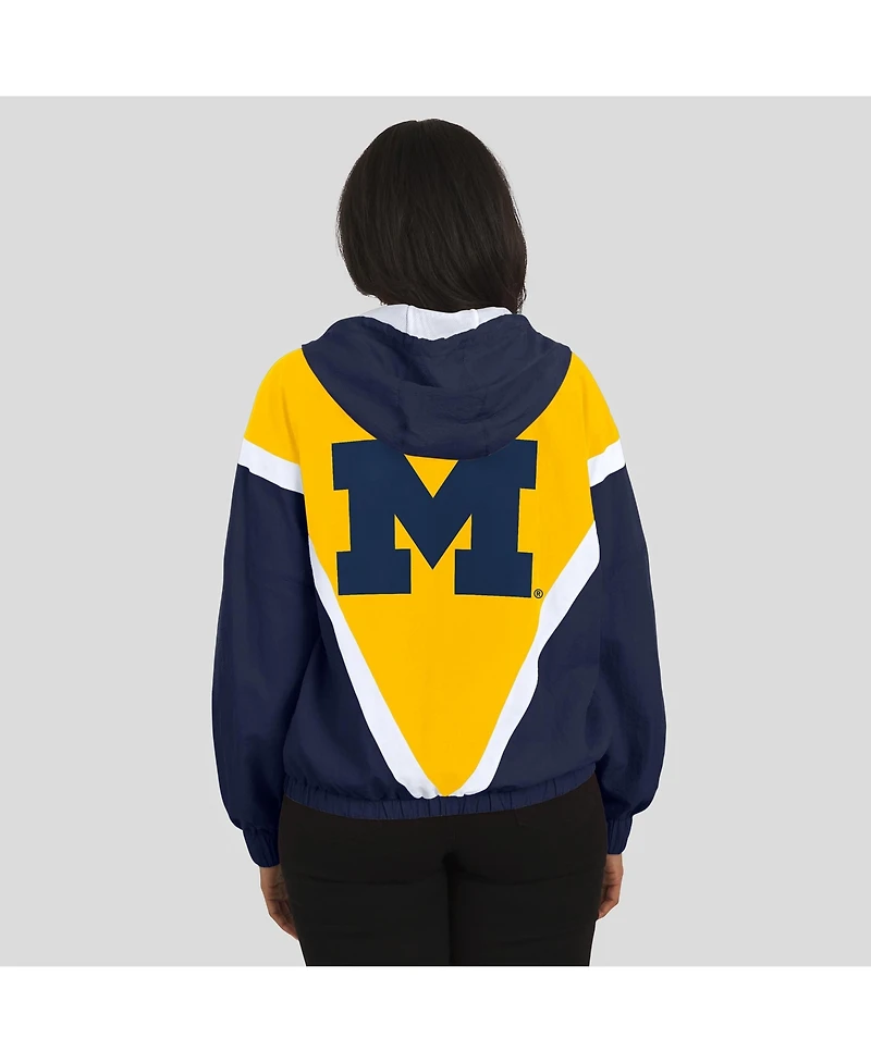 Wear by Erin Andrews Women'sMaize/Navy Michigan Wolverines Color Block Full-Zip Hoodie Windbreaker Jacket