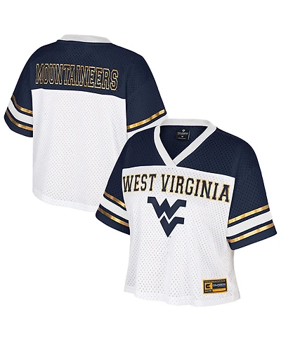 Colosseum Women's White West Virginia Mountaineers Treasure Cropped Football Jersey