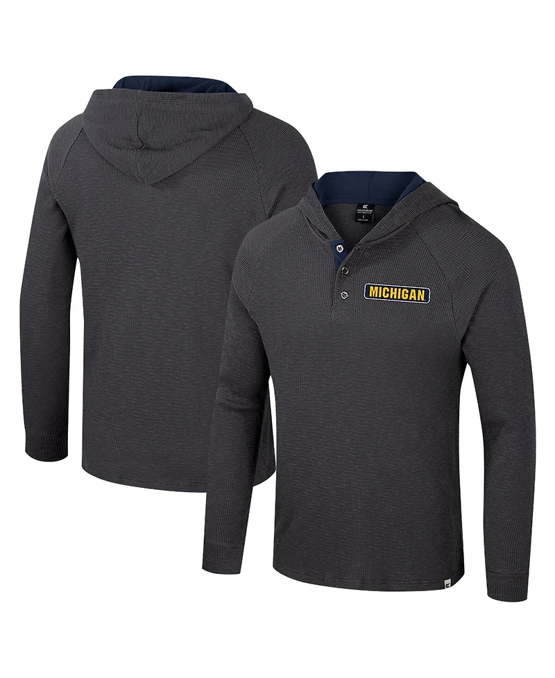 Colosseum Men's Charcoal Michigan Wolverines Dujour Ralgan Long Sleeve Henley Hoodie T-Shirt