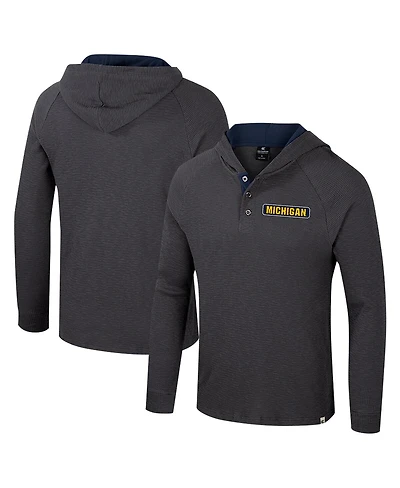 Colosseum Men's Charcoal Michigan Wolverines Dujour Ralgan Long Sleeve Henley Hoodie T-Shirt